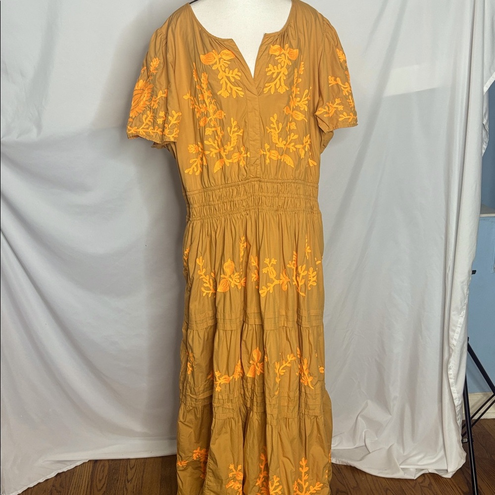 ANTHROPOLOGIE The Somerset Maxi Dress Embroidered Edition Orange - Picture 4 of 9
